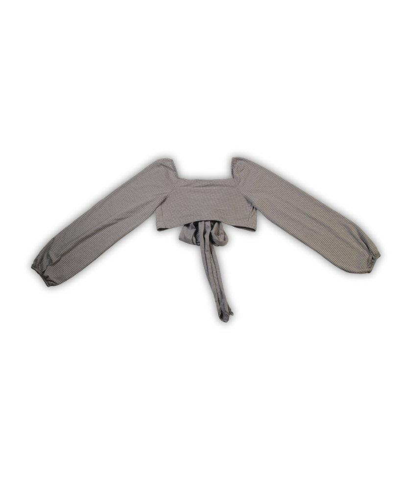 Tweedehands zara blouse grijs wit geruit