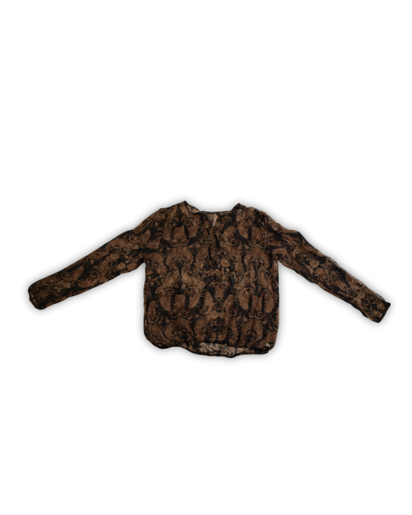 Blouse retro print zwart bruin