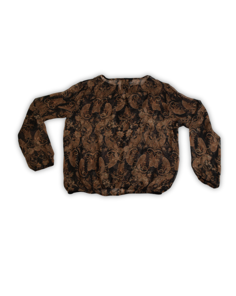 Blouse retro print zwart bruin