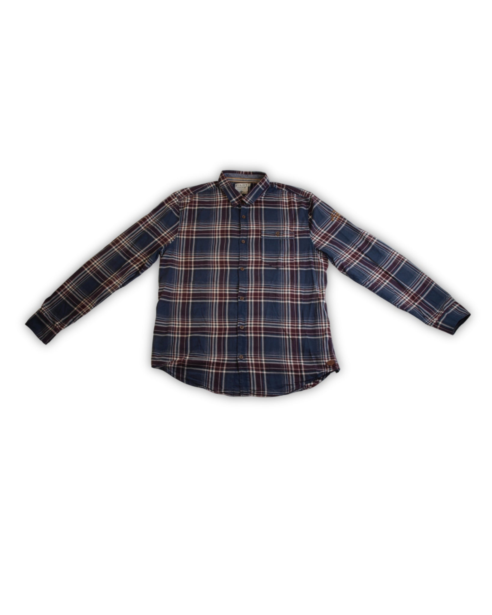 Donkerblauw paars geruit tweedehands overhemd