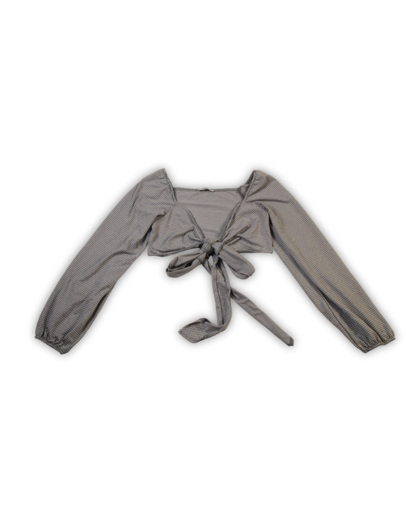 Bijzondere blouse grijs wit geruit 