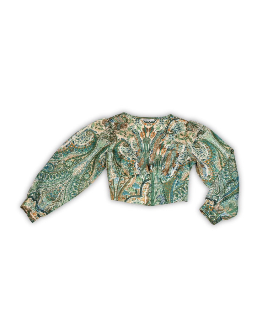 Tweedehands dames blouse groen print