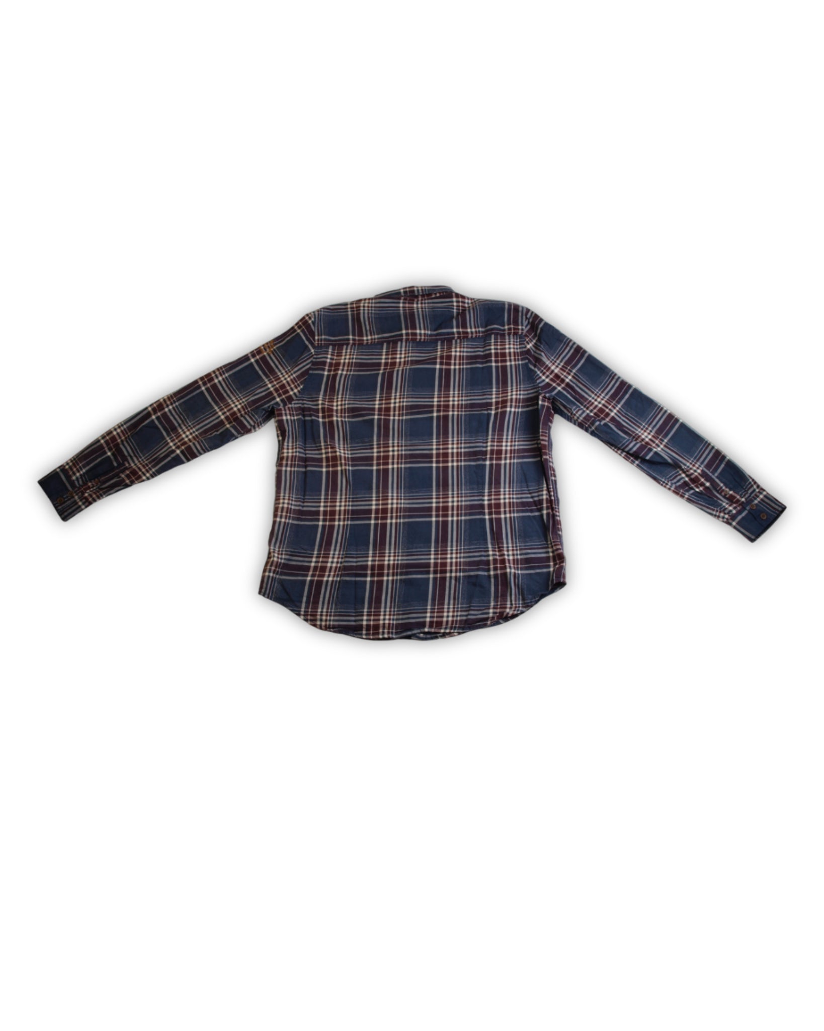 Donkerblauw paars geruit tweedehands overhemd