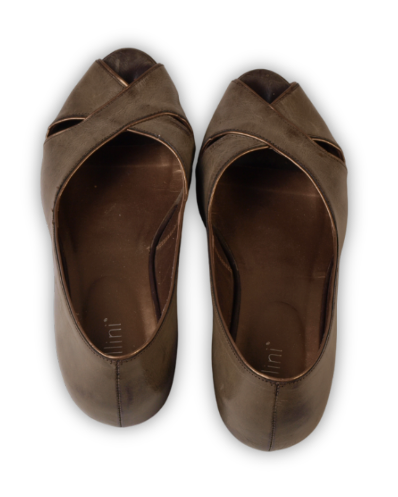 Groenbeige pump tweedehands schoenen dames