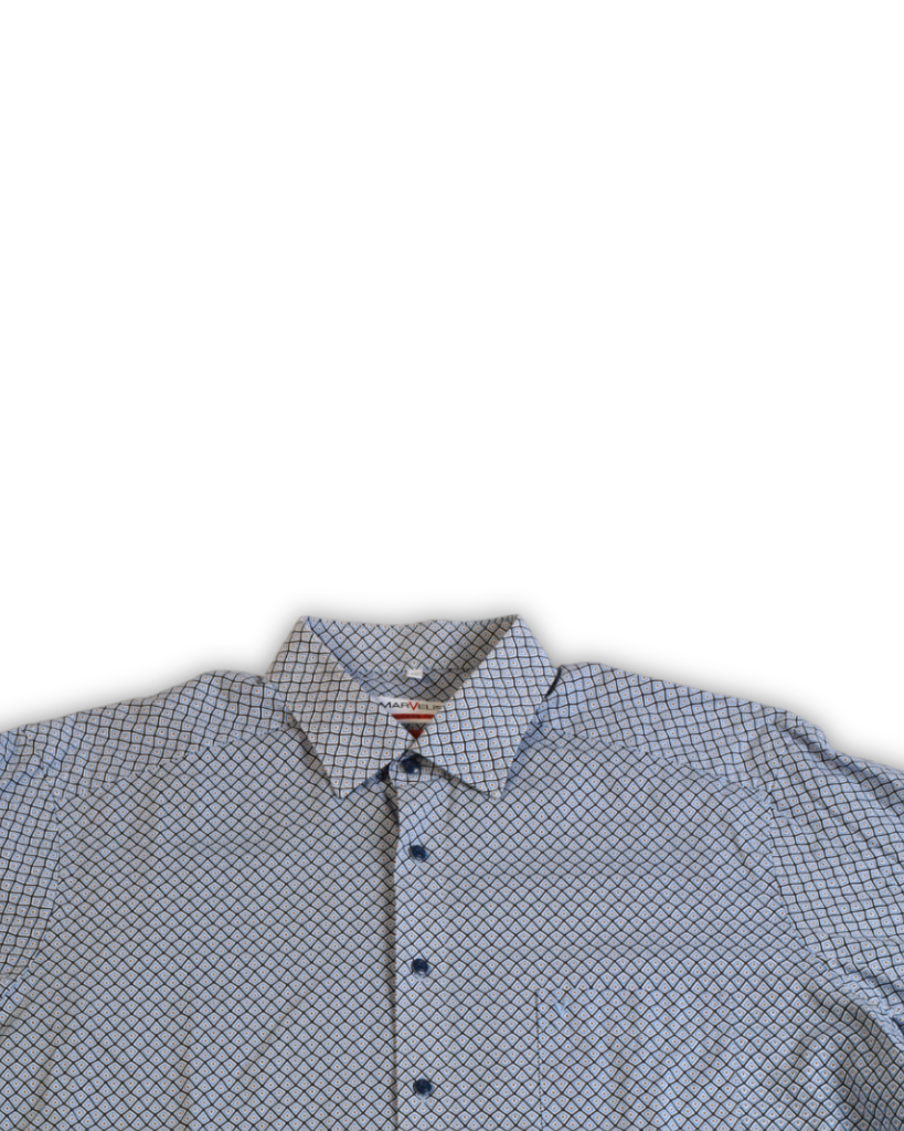 Tweedehands overhemd blauw bruin print