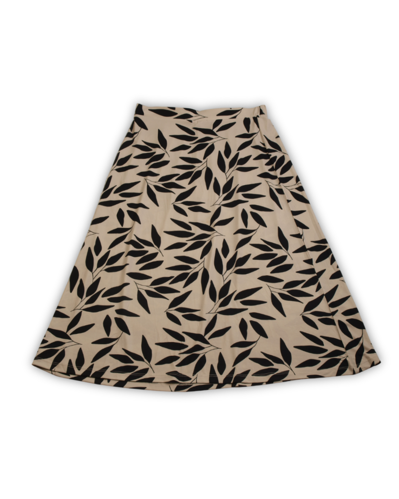 Tweedehands rok beige zwart print