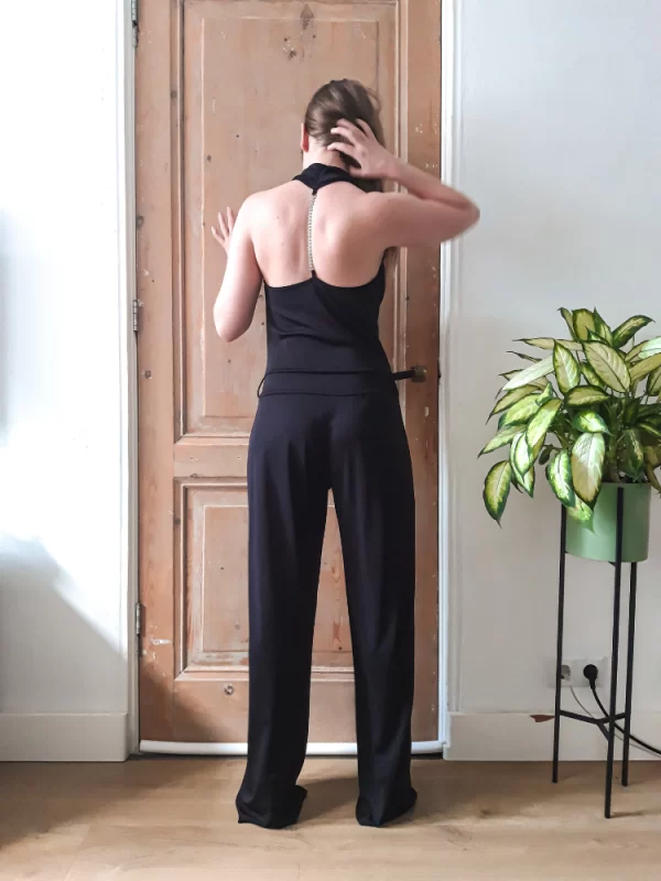 Jumpsuit waterval hals zwart