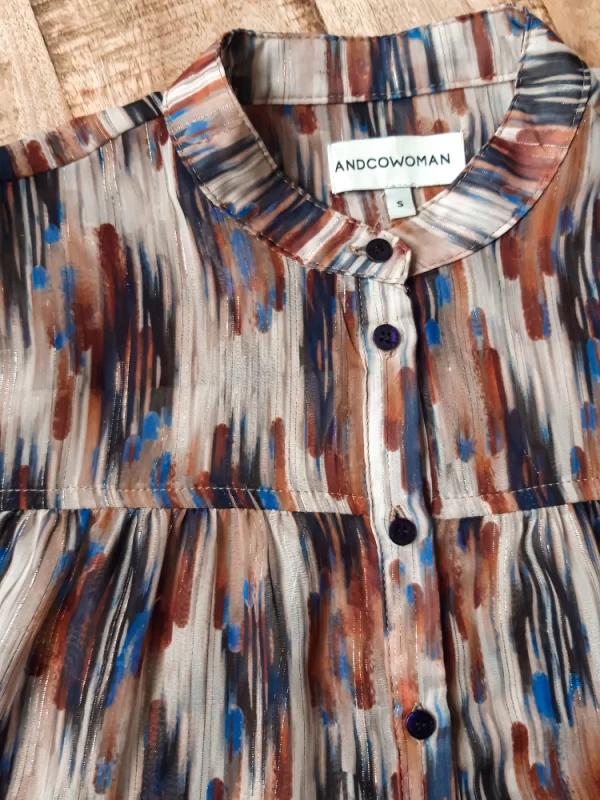 Blouse blauw bruin print - Image 4